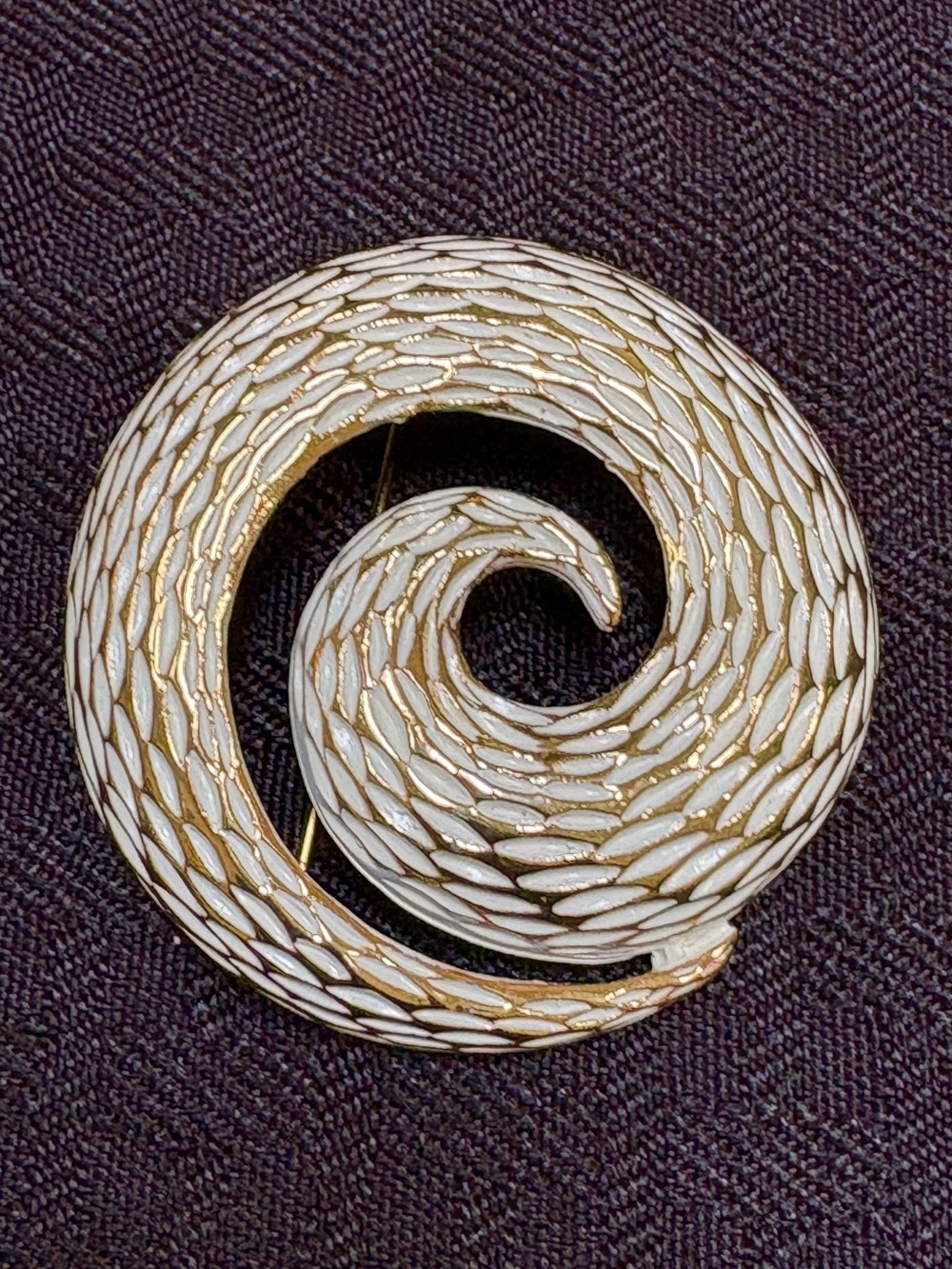 White and Gold Spiral Enamel Brooch - Women Accessories